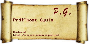 Prépost Gyula névjegykártya